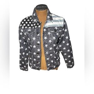 Akademiks Vintage Trucker Star-Patterned Denim Jacket - Black and White